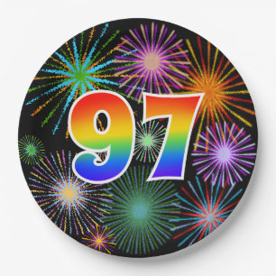 97th Event - Fun, Colourful, Bold, Rainbow 97 Paper Plate