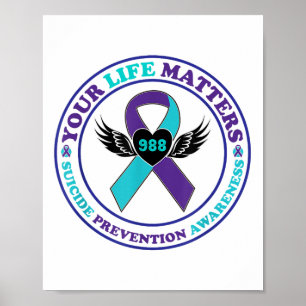 988 Suicide Prevention Awareness Semi-colon Mental Poster