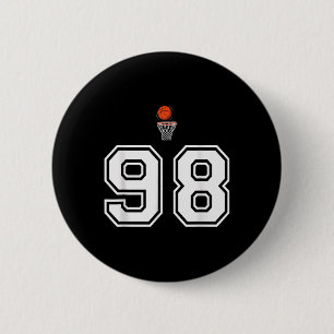 98 Number Basketball Style Vintage White  6 Cm Round Badge