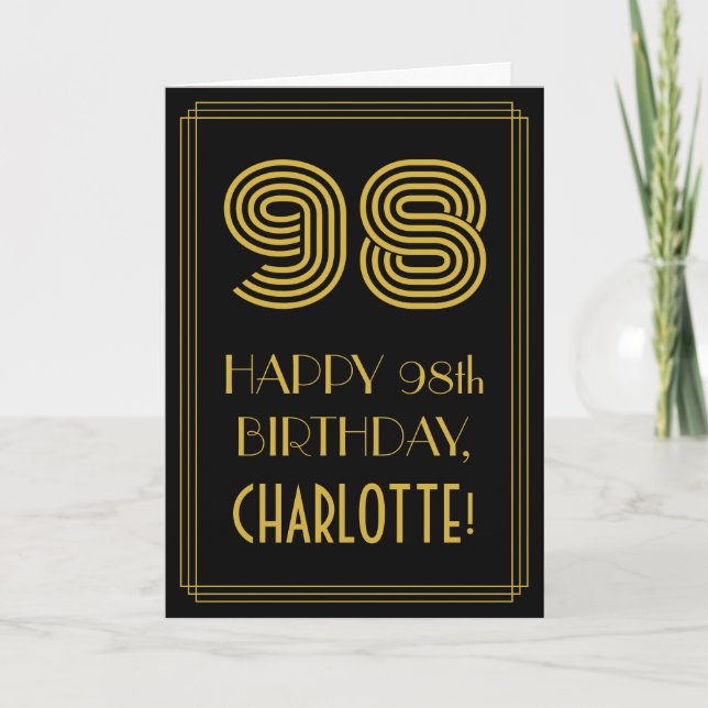 98th Birthday: Art Deco Inspired Look "98" & Name Card (Front)