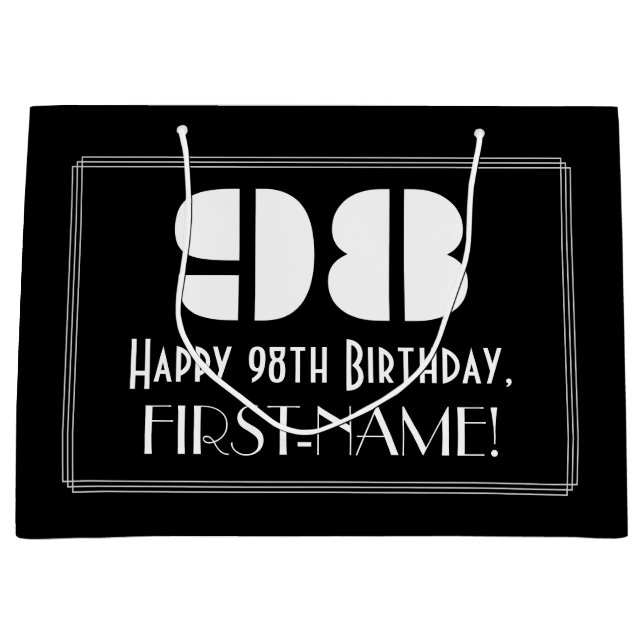 98th Birthday ~ Art Deco Inspired Look "98" + Name Large Gift Bag (Front)