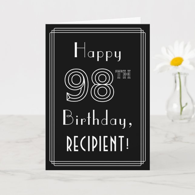 98th Birthday: Art Deco Style # 98 & Custom Name Card (Small Plant)
