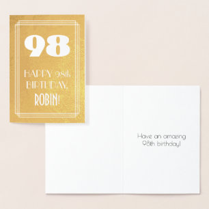 98th Birthday ~ Art Deco Style "98" & Custom Name Foil Card