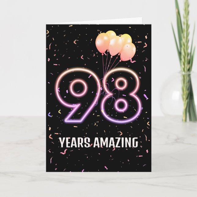 98th Birthday Balloons and Confetti Card (Front)