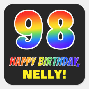 98th Birthday: Bold, Fun, Simple, Rainbow 98 Square Sticker
