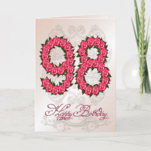 98th birthday card with roses and leaves