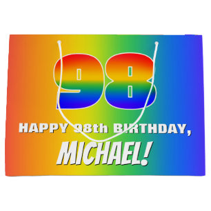 98th Birthday: Colourful, Fun Rainbow Pattern # 98 Large Gift Bag