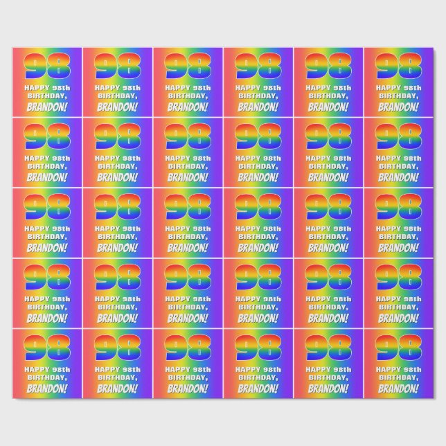98th Birthday: Colourful, Fun Rainbow Pattern # 98 Wrapping Paper (Seam)