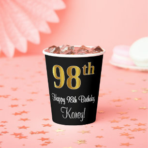 98th Birthday - Elegant Luxurious Faux Gold Look # Paper Cups