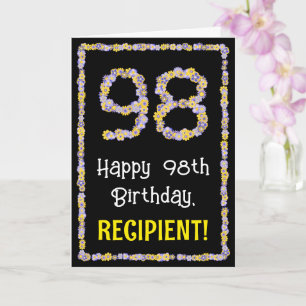 98th Birthday: Floral Flowers Number, Custom Name Card