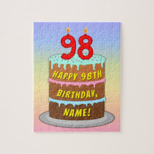 98th Birthday: Fun Cake and Candles + Custom Name Jigsaw Puzzle