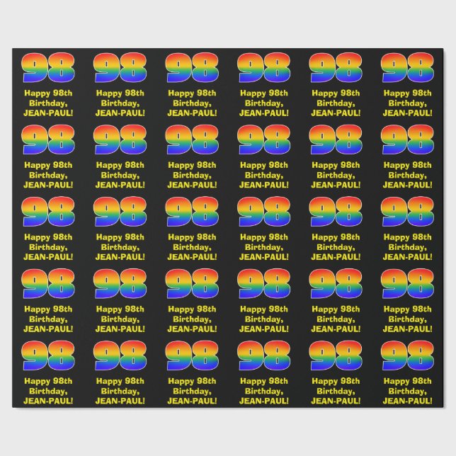 98th Birthday: Fun, Colourful Rainbow Inspired # 9 Wrapping Paper (Seam)