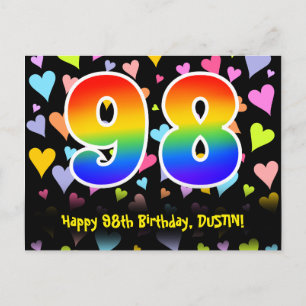 98th Birthday: Fun Hearts Pattern, Rainbow 98 Postcard