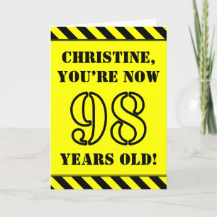 98th Birthday: Fun Stencil Style Text, Custom Name Card