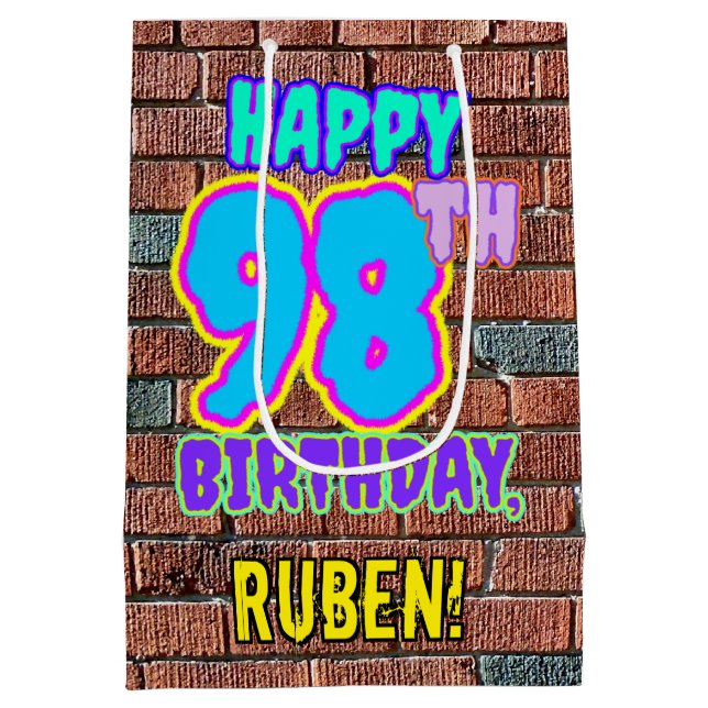 98th Birthday: Fun, Urban Graffiti Inspired Look Medium Gift Bag (Back)