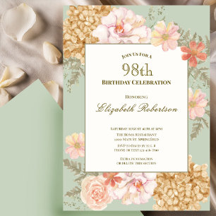 98th Birthday Invitation Autumn Colours Floral Sag