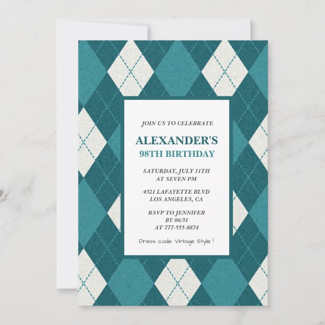 98th birthday invitations Men Vintage Blue (Front)