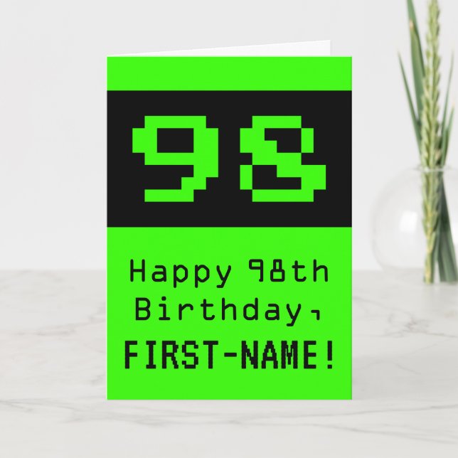 98th Birthday: Nerdy / Geeky Style "98" and Name Card (Front)