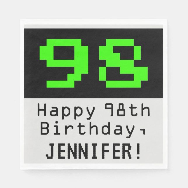 98th Birthday - Nerdy / Geeky Style "98" & Name Napkin (Front)