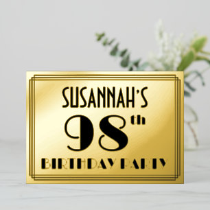 98th Birthday Party — Art Deco Look “98” + Name