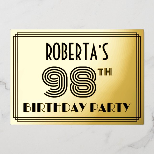 98th Birthday Party — Art Deco Style “98” & Name (Front)