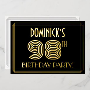 98th Birthday Party — Art Deco Style “98” + Name