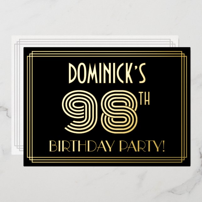 98th Birthday Party — Art Deco Style “98” + Name (Front/Back)