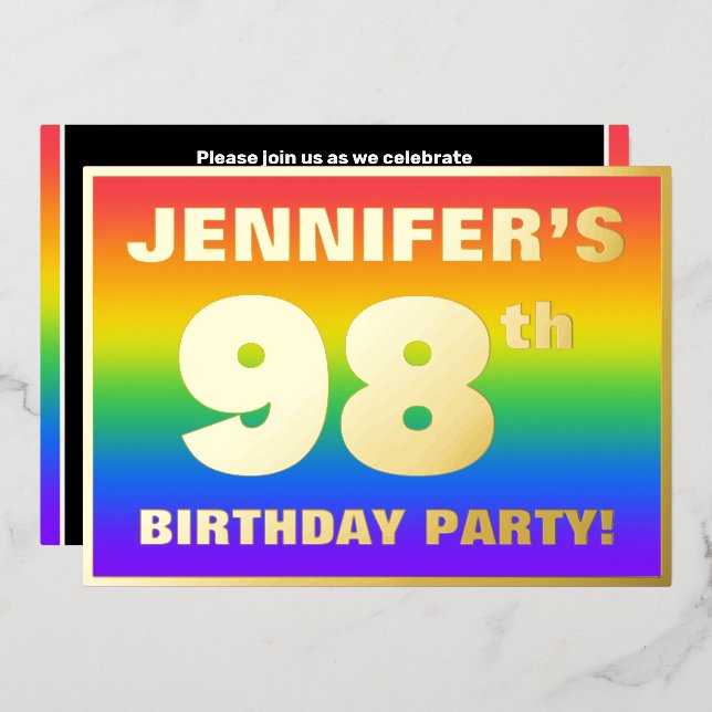 98th Birthday Party: Fun, Colourful Rainbow Patter (Front/Back)