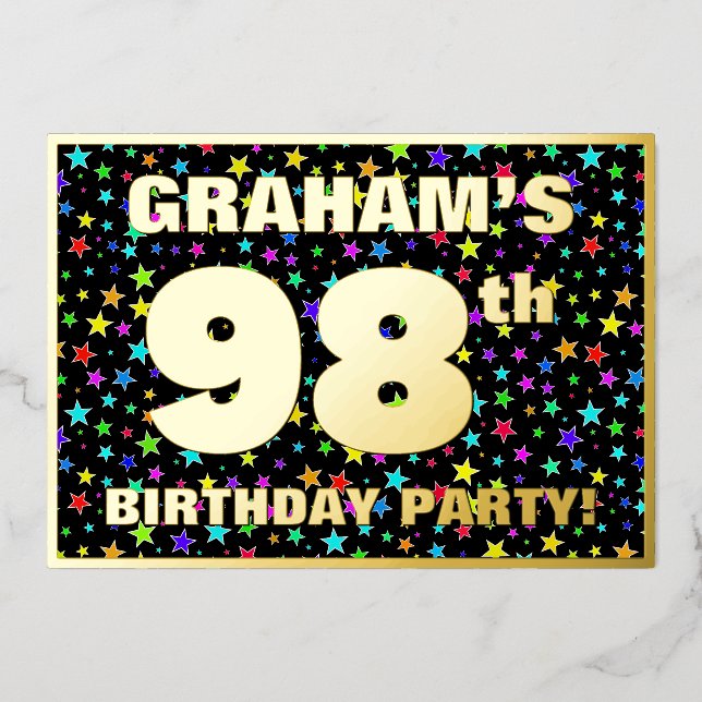 98th Birthday Party — Fun, Colourful Stars Pattern (Front)