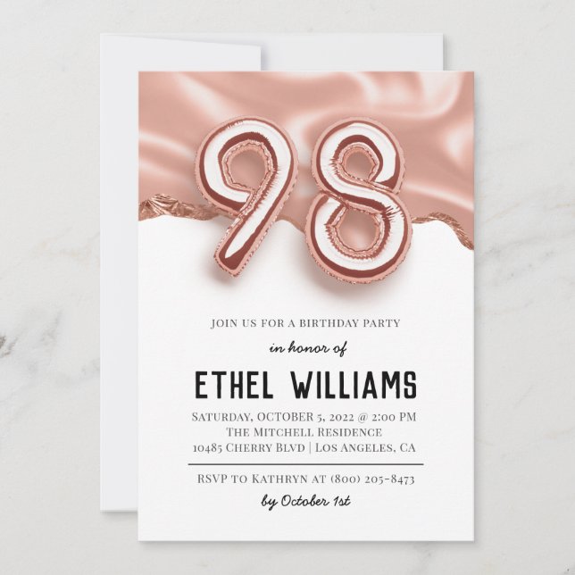 98th Birthday Party Invitation (Front)