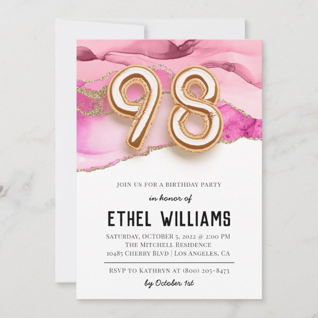 98th Birthday Party Invitation (Front)