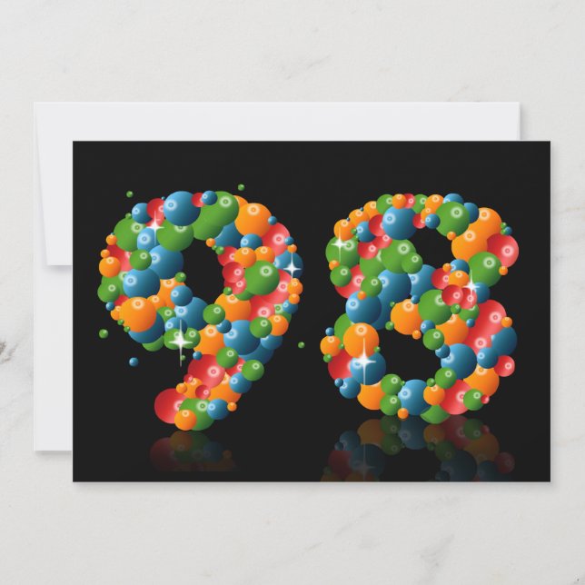 98th Birthday party, with bubbles and balls Invitation (Front)
