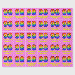 98th Birthday: Pink Stripes & Hearts, Rainbow # 98 Wrapping Paper