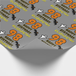 98th Birthday: Spooky Halloween Theme, Custom Name Wrapping Paper