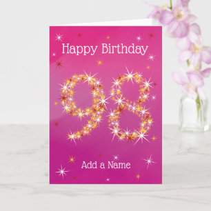 98th Birthday - Star Number - Pink/Purple - Age 98 Card