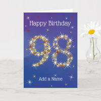 98th Birthday - Stars Numbers - Blue - Age 98 Card