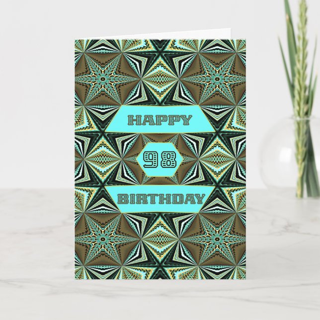 98th Birthday with Green Abstract Design Card (Front)