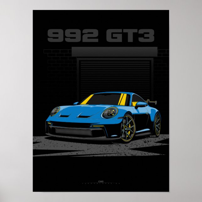 992 GT3 Blue illlustration art Poster (Front)