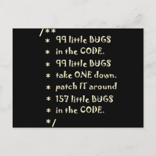 99 Bugs In Code Software Funny Engineer Tester Holiday Postcard