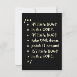 99 Bugs In Code Software Funny Engineer Tester Invitation