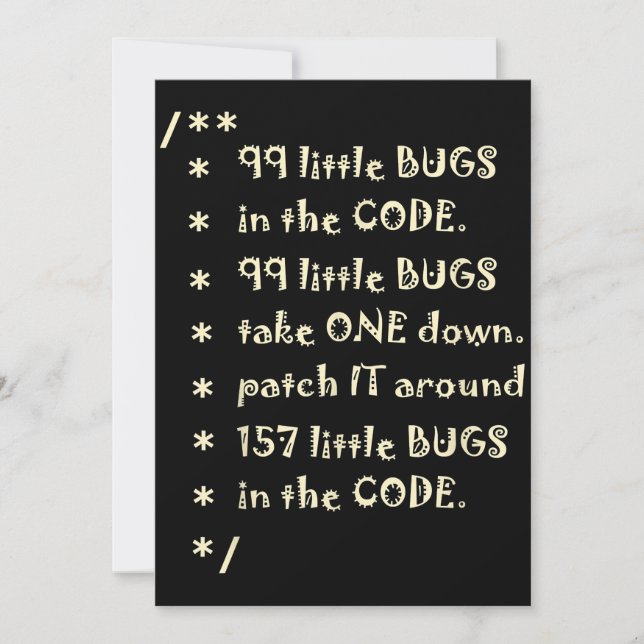 99 Bugs In  Code Software Funny Engineer Tester Thank You Card (Front)