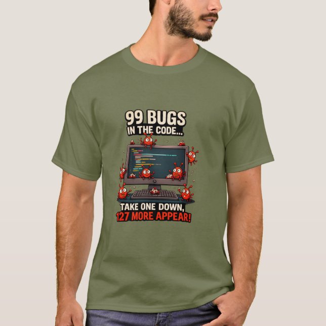 99 Bugs Programmer Humour T-Shirt (Front)