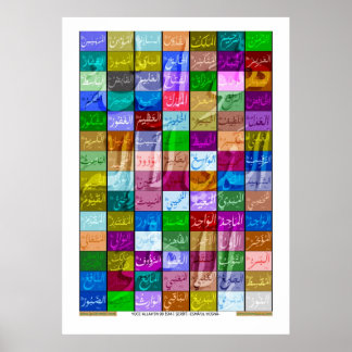 99 Excellent Names of ALLAH -with Turkish text- Poster