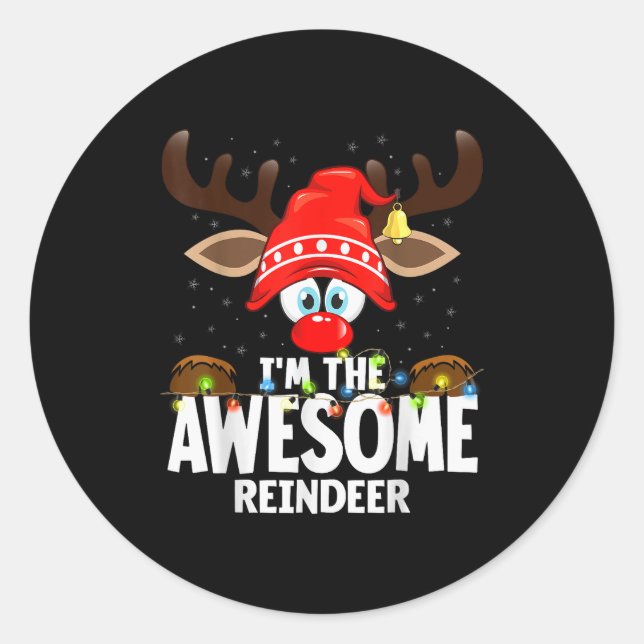 99 Matching Christmas Reindeer - Uni-adults, Black Classic Round Sticker (Front)