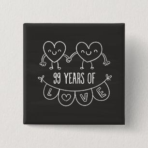 99th Anniversary Gift Chalk Hearts 15 Cm Square Badge