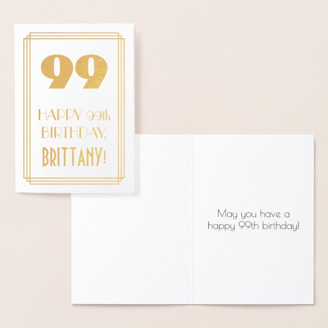 99th Birthday: Art Deco Inspired Look "99" & Name Foil Card (Display)