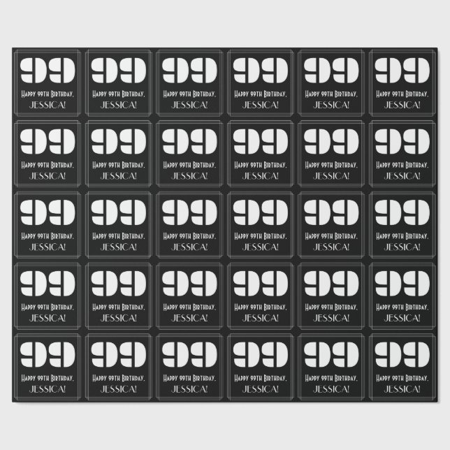 99th Birthday: Art Deco Inspired Look "99" & Name Wrapping Paper (Seam)