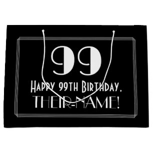 99th Birthday: Art Deco Inspired Style "99", Name Large Gift Bag