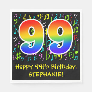 99th Birthday - Colorful Music Symbols, Rainbow 99 Napkin