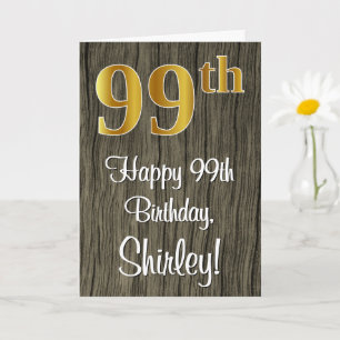 99th Birthday: Elegant Faux Gold Look #, Faux Wood Card